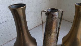 Pair lovely antique wmf brass vases 1920s art nouveau & one kinko 2