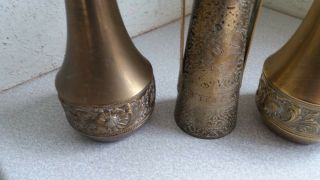 Pair lovely antique wmf brass vases 1920s art nouveau & one kinko 3