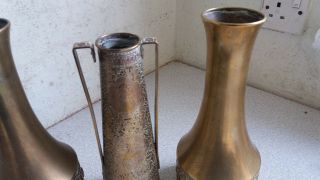 Pair lovely antique wmf brass vases 1920s art nouveau & one kinko 4
