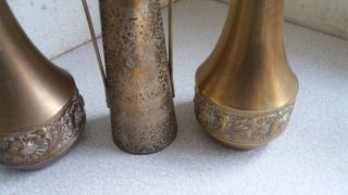 Pair lovely antique wmf brass vases 1920s art nouveau & one kinko 5