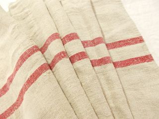 Vtg Antique Rustic Red Stripe European Hemp Linen Fabric Feed Sack Grain Bag 56 "