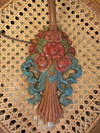 Antique Wall Sconce Light Lamp Metal Cast Iron Floral W/ Swag Bow Barbola W/cord