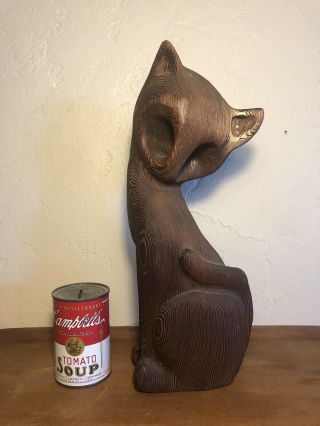 Vintage Witco ? Mid Century Modern Wood Cat Fox 15 " Hand Carved Figure Mcm