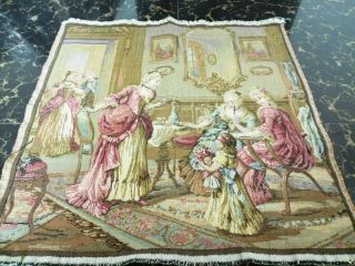 Antique 19c Aubusson French Tapestry Color Race View 20 " X20 " (cm51x51)