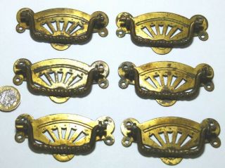 Set 6 X Antique Arts &crafts Brass Pull Handles Chest Of Drawers Gothic