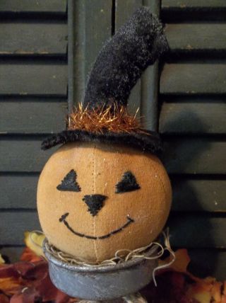 Primitive Handmade Jack - O - Lantern on Wood and Tin Pedestal - Halloween/Fall 2