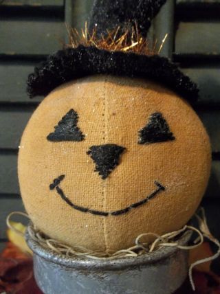 Primitive Handmade Jack - O - Lantern on Wood and Tin Pedestal - Halloween/Fall 4