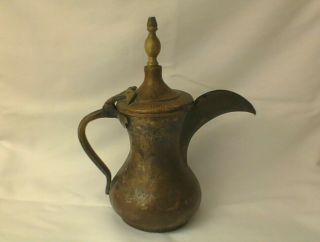 Antique SIGNED Persian Turkish Arabic Etched COFFEE POT DALLAH Tin Copper Brass 2