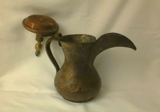 Antique SIGNED Persian Turkish Arabic Etched COFFEE POT DALLAH Tin Copper Brass 3