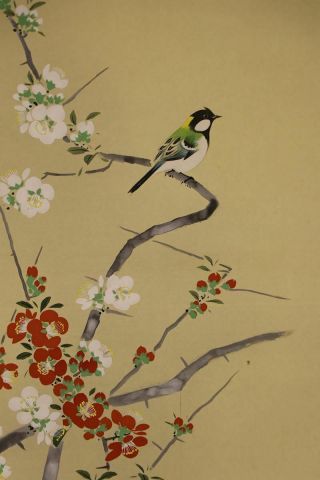 Japanese Hanging Scroll Art Painting " Bird And Flower " Asian Antique E7381