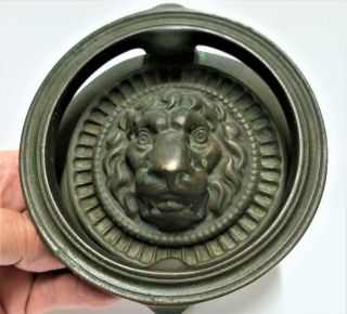 Antique Bronze / Brass Lion Door Knocker By Hope Foundry Leeds
