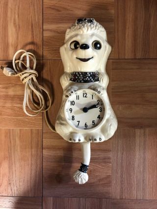 Vintage French Poodle Kit Kat Wall Clock California Clock Co Ivory