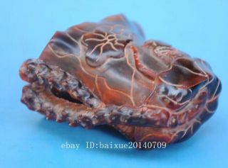 Old Chinese hand - carved fish lotus leaf horn carving cup d02 7