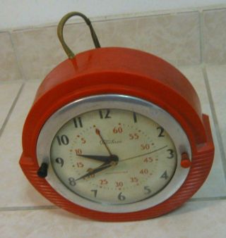 Early Vintage Telechron Model 2h7 Red Color Plastic Electric Wall Clock