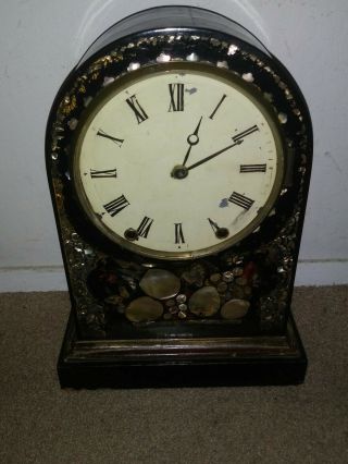 Rare Antique Early 19th Century Abalone Inlaid Windup Clock Shelf Mantel