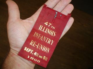 Old 1895 47th Illinois Civil War Army Infantry Regiment Veteran Reunion Ribbon