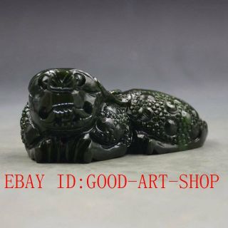Chinese 100 Natural Green Hetian Jasper Jade Hand - Carved Pixiu Statue L07
