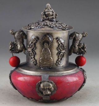 China Collect Delicate Tibetan Silver Buddha Statues Carved Incense Burner B01