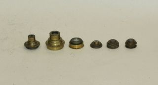 6 X Old Brass Microscope Lenses,  Maybe For Culpeper Etc.