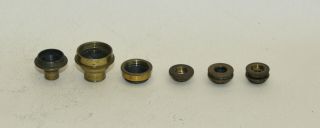 6 x old brass microscope lenses,  maybe for Culpeper etc. 3