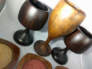 Mid Century Danish Modern Wood Goblets Coasters Teak Rosewood David Auld Drink