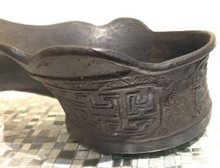 Antique Chinese Silk Iron Scoop With Wood and Jade handle 8 