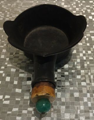 Antique Chinese Silk Iron Scoop With Wood and Jade handle 8 
