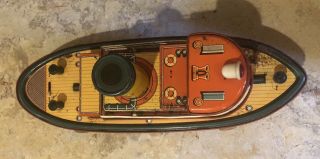 Vintage Antique Trade Mark Modern Toys Tin Neptune Tugboat Made In Japan 15” 3