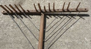 Antique Primitive Wooden Garden Rake Wooden Handle 26 