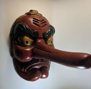 Wood Red Tengu Mask Japanese (noh Bugaku Gigaku Kyogen Kagura Matsuri)