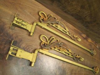 2 ANTIQUE Victorian Arts Crafts Nouveau CURTAIN ROD Holder Brackets.  Swing Out. 3