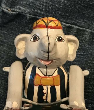 Antique Paper Mache Circus Toy - Trapeze Elephant/Monkey - Almost - 3.  5” Tall. 3