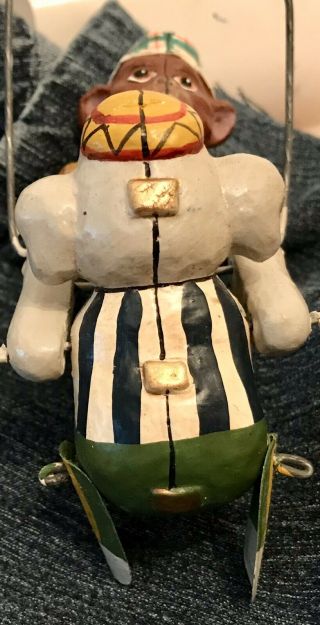Antique Paper Mache Circus Toy - Trapeze Elephant/Monkey - Almost - 3.  5” Tall. 5