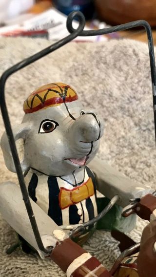 Antique Paper Mache Circus Toy - Trapeze Elephant/Monkey - Almost - 3.  5” Tall. 8