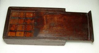 Antique Primitive Wood Handmade Dominoes,  Set Of 28,  Box,  Dated 1875