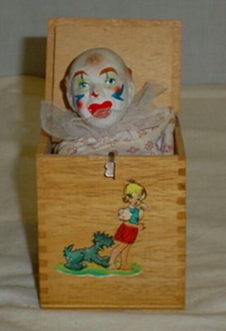 Rare Antique Old Clown Jack In The Box Toy Wood Box Western Germany