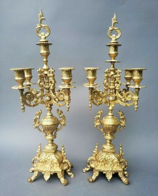 Pair Decorative Gilt Spelter Mantle Candelabras Candle Holders