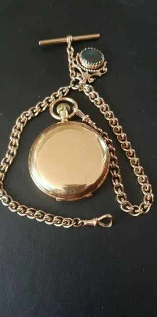 Reloj de bolsillo 8k oro sólido 18ct completo con su cadena de fob 2