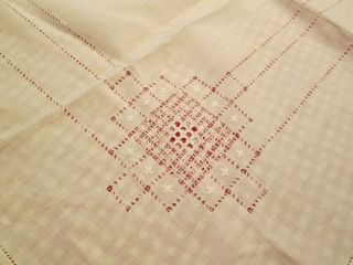 Antique Linen White Tablecloth Drawn Work Hems Lace Embroidery 48 " X 69 " Beautu