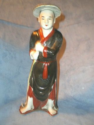 Wonderful Antique Chinese Porcelain Farmer W/hoe Figure/figurine 10 1/4 " Tall