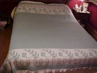 Vintage Cotton Blanket,  Green W/ Design Each End