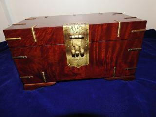 Vintage Wooden Box - Asian With Brass Accents