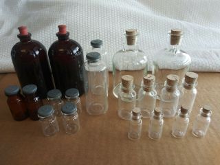 Antique 20 Apothecary Pharmacy Lab Medical Glass Bottles,  Vintage,  Rare