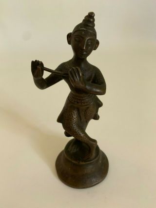 India Antique Hindu Figure Bronze Deity Krishna Sculpture 18th Century Statue