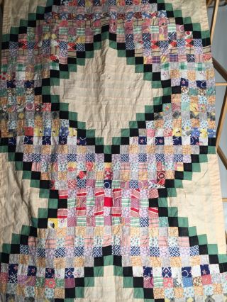 ANTIQUE PATCHWORK QUILT TOP TABLE RUNNER HAND SEWN FEEDSACK SMALL SQUARES 54” 3