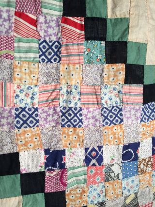 ANTIQUE PATCHWORK QUILT TOP TABLE RUNNER HAND SEWN FEEDSACK SMALL SQUARES 54” 4