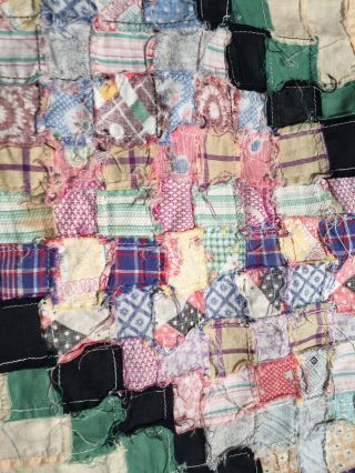 ANTIQUE PATCHWORK QUILT TOP TABLE RUNNER HAND SEWN FEEDSACK SMALL SQUARES 54” 6