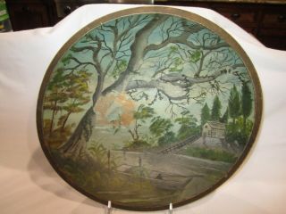 Antique Primitive Wooden Bowl Hand Painted Scene in Wood Bowl Folk Art 2