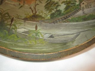 Antique Primitive Wooden Bowl Hand Painted Scene in Wood Bowl Folk Art 4