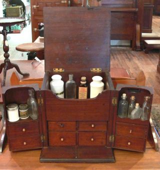 Rare Antique 19th Century Mahogany Portable Apothecary Chest With Bottles